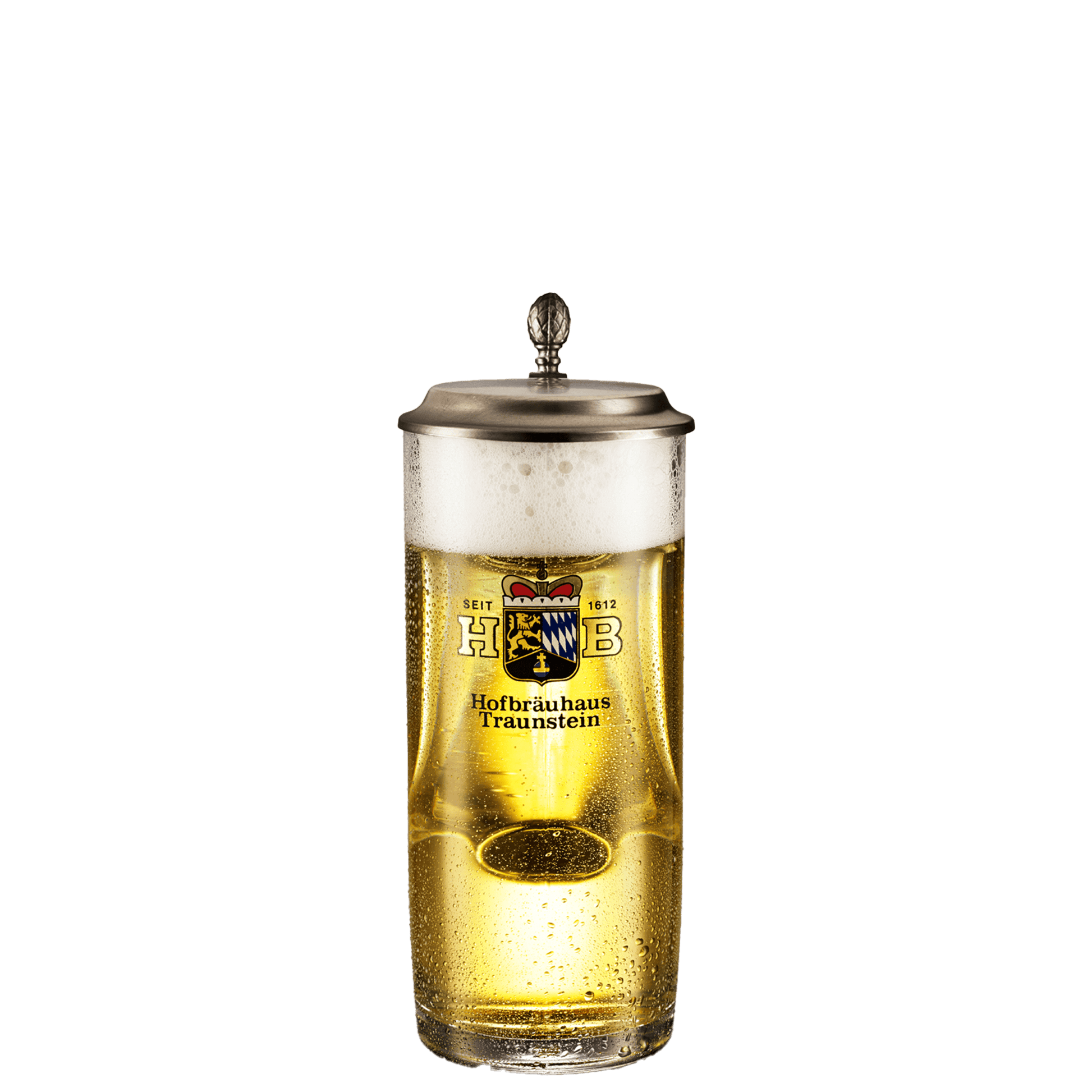Glaskrug 0,5l mit Zinndeckel - Hofbräuhaus Traunstein