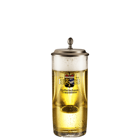Glaskrug 0,5l mit Zinndeckel - Hofbräuhaus Traunstein