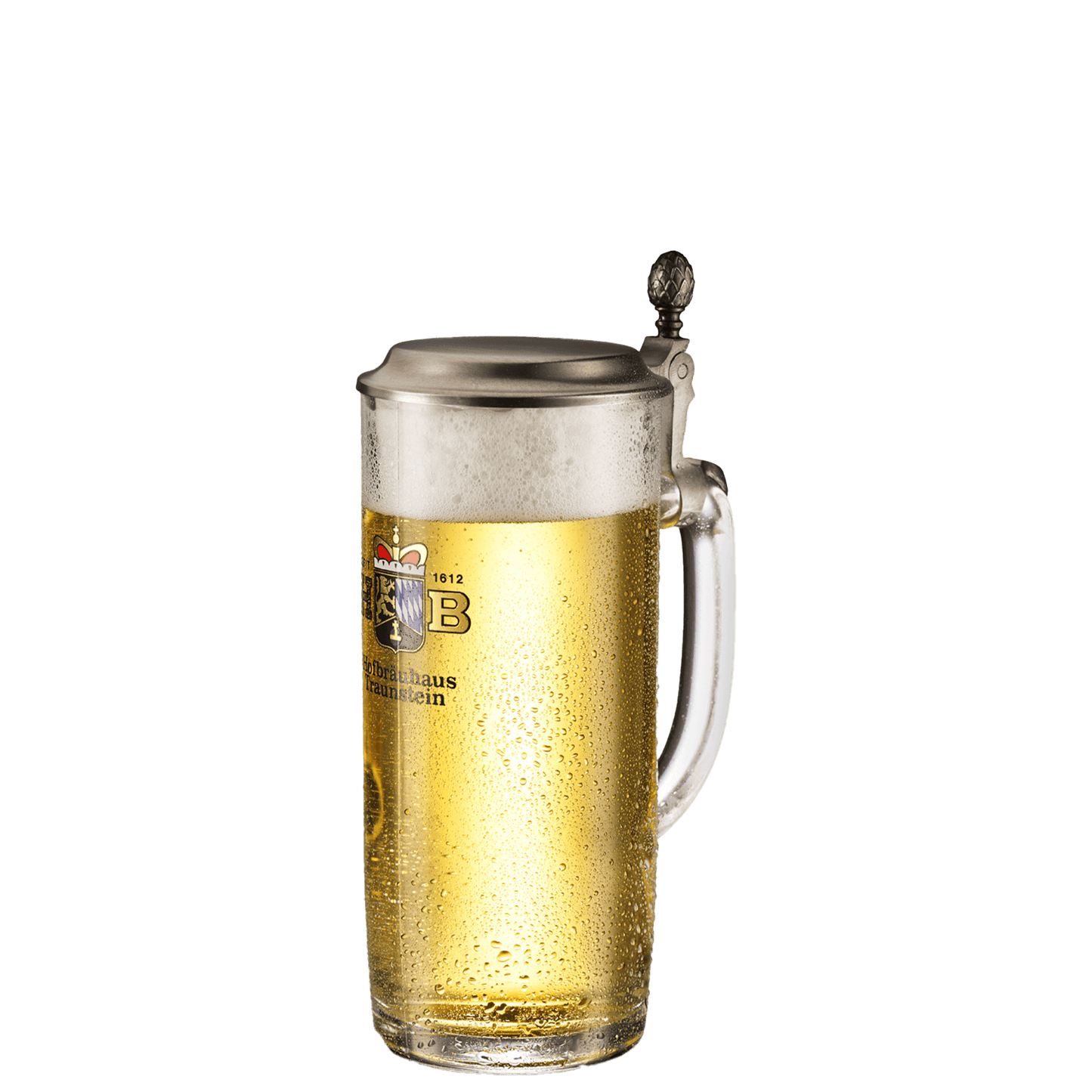 Glaskrug 0,5l mit Zinndeckel - Hofbräuhaus Traunstein